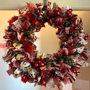 Handcrafted 14” Jingle All the Way Rag Wreath: Handmade Holiday Cheer